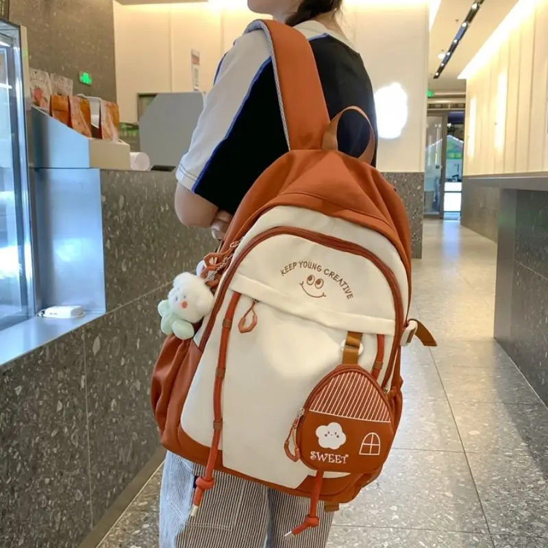 2 Piece Fashion Cute Student School Bag Casual Large Capacity Waterproof Backpack Woman Book Bag Girl