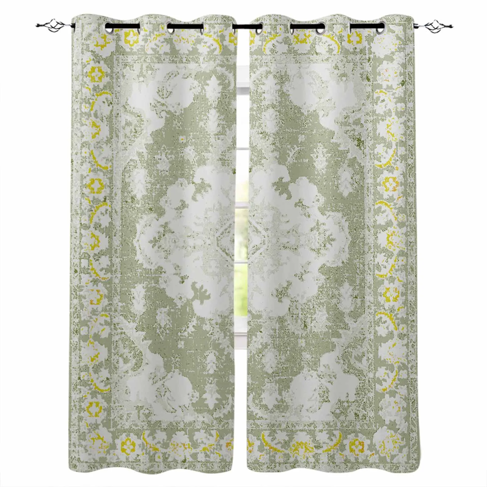 

Geometric Ethnic Oriental Vintage Sage Green Blackout Curtains For Living Room Bedroom Window Treatment Drapes Home Decor