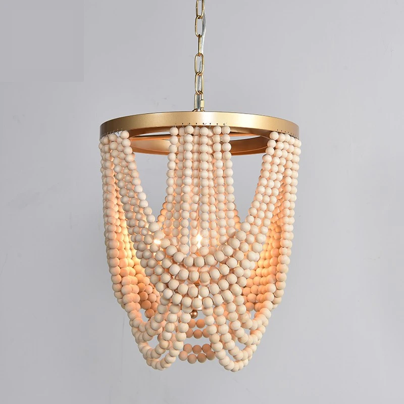 

American Wooden Beads Chandelier For Living Room Home Decor Creative Netflix Personality Art Vintage Pendant Light E27 Led Bulb