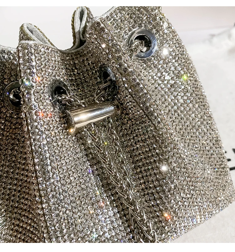 Imagem -05 - Designer de Luxo Bolsa Strass Diamantes Noite Clutch Bolsa Glitter Brilhante Bucket Purse Festa de Casamento Crossbody Bag