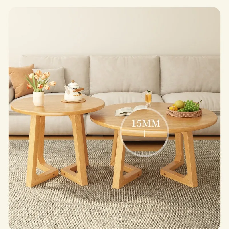 Japanese-style solid wood living room coffee table small apartment ins household log wind round edge table simple eating tea tab