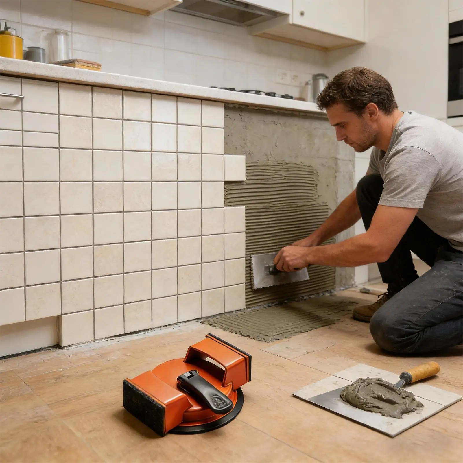 

Heavy Duty Laminate Flooring Tool Quiet Suction Cup Gripper Lifting Tool for Wood Tile Floor Installation Home Renovation