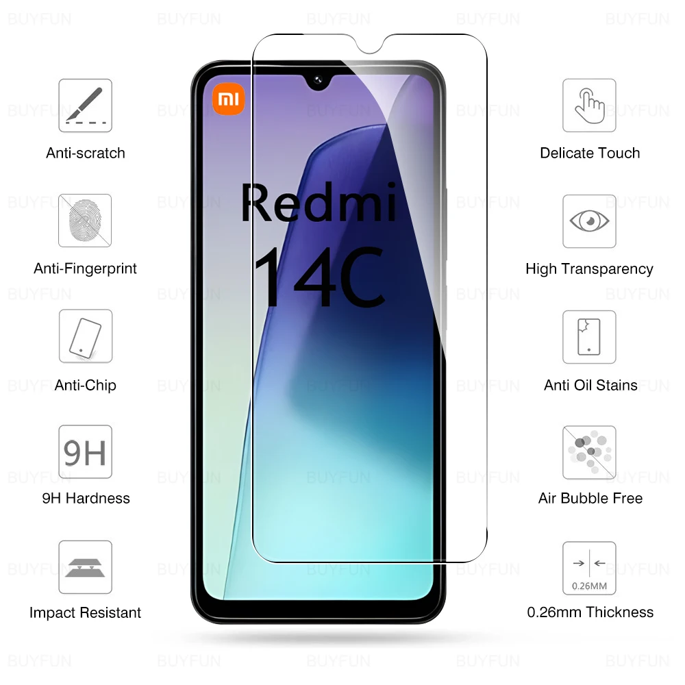 2in1 9H Glass Screen Protector For Xiaomi Redmi 14C Lens Protective Film All Clear Readme Redmy Radmi 14 C C14 6.88'' Redmi14C