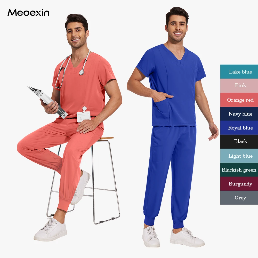 

Unisex Scrubs Uniform Suit Short Sleeve V-neck Top Pocket Pants Nurse Uniform Nursing Clothes Multicolor Doctor Medical Workwear