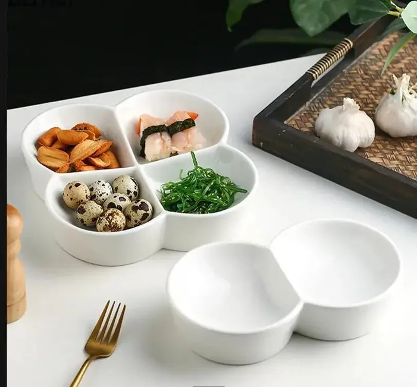 

Ceramic Tableware Snack Compartment Plate Afternoon Tea Candy Dessert Hotel Sashimi Sushi White