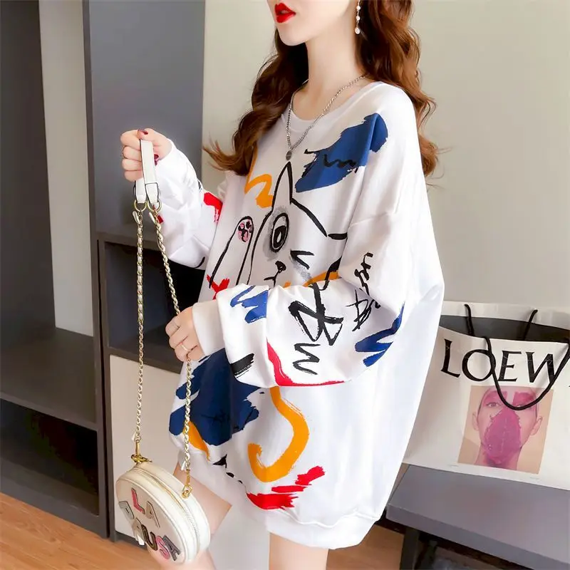 Oversized Pullovers Women Spring Autumn Trend Thin Sweatshirts Korean Style Fashion Cute Cartoon Print Pullover Loose Design Top