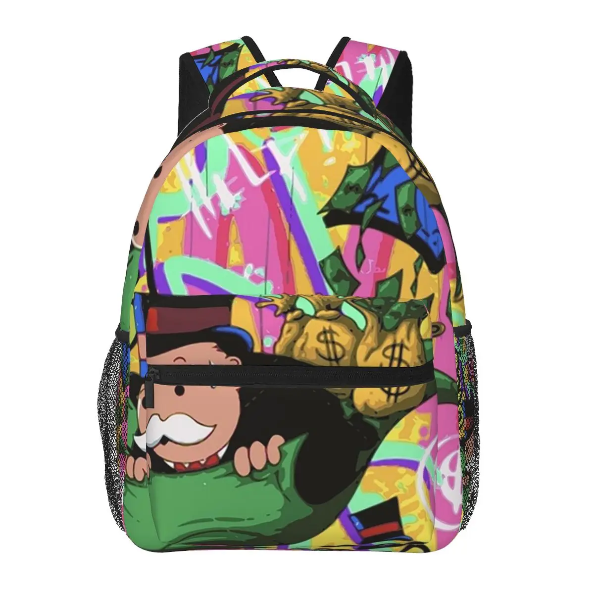 

Monopoly Man Money Graffiti Backpacks Boys Girls Bookbag Students School Bags Travel Rucksack Shoulder Bag Large Capacity