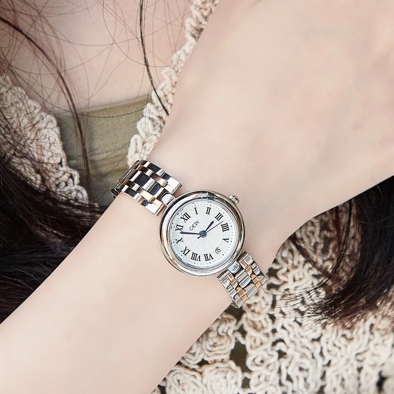 Light luxury high-end steel strap watch small and exquisite solid stainless steel watch ladies waterproof quartz watch