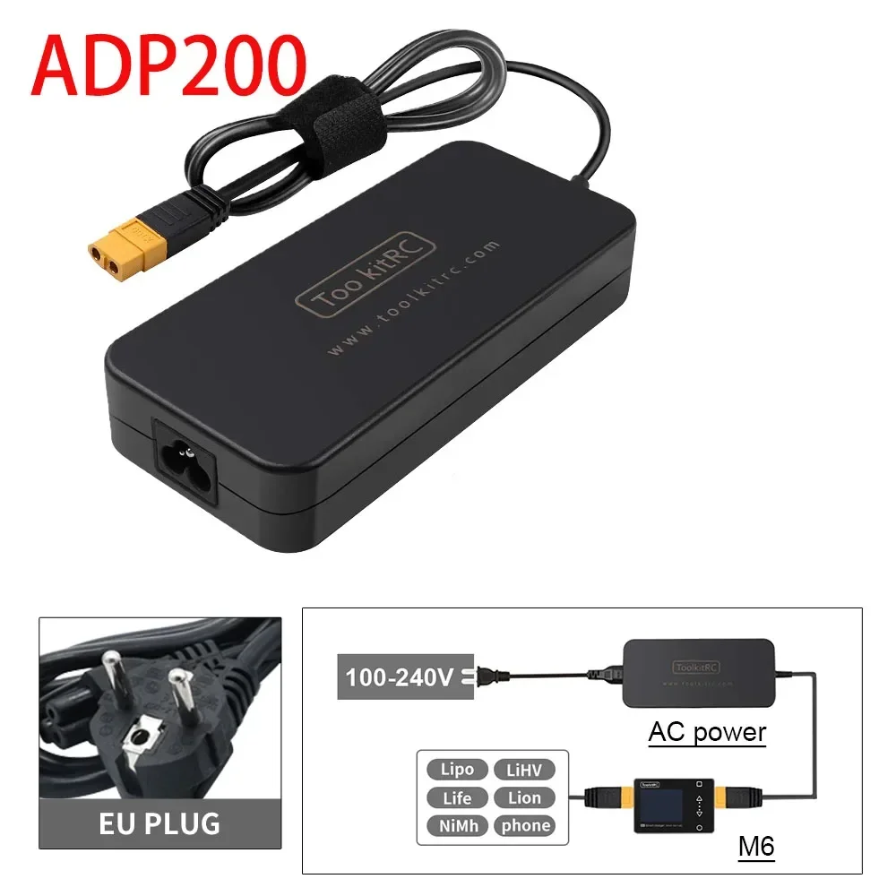 ToolkitRC ADP200 200W 19.5V 10.3A Charging Pwer Supply XT60  for M6D M7 M6 M4Q M6DACOutput 19.5V 10.3A AB Clip