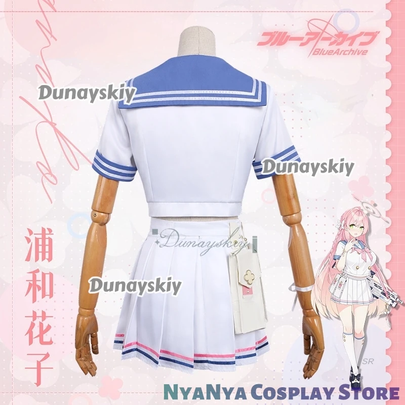 Urawa Hanako JK Sailor Suits Косплей disfraz Game Blue Archive Розовый парик с бантом Головные уборы Хэллоуин Вечерние наряды для девочек и женщин