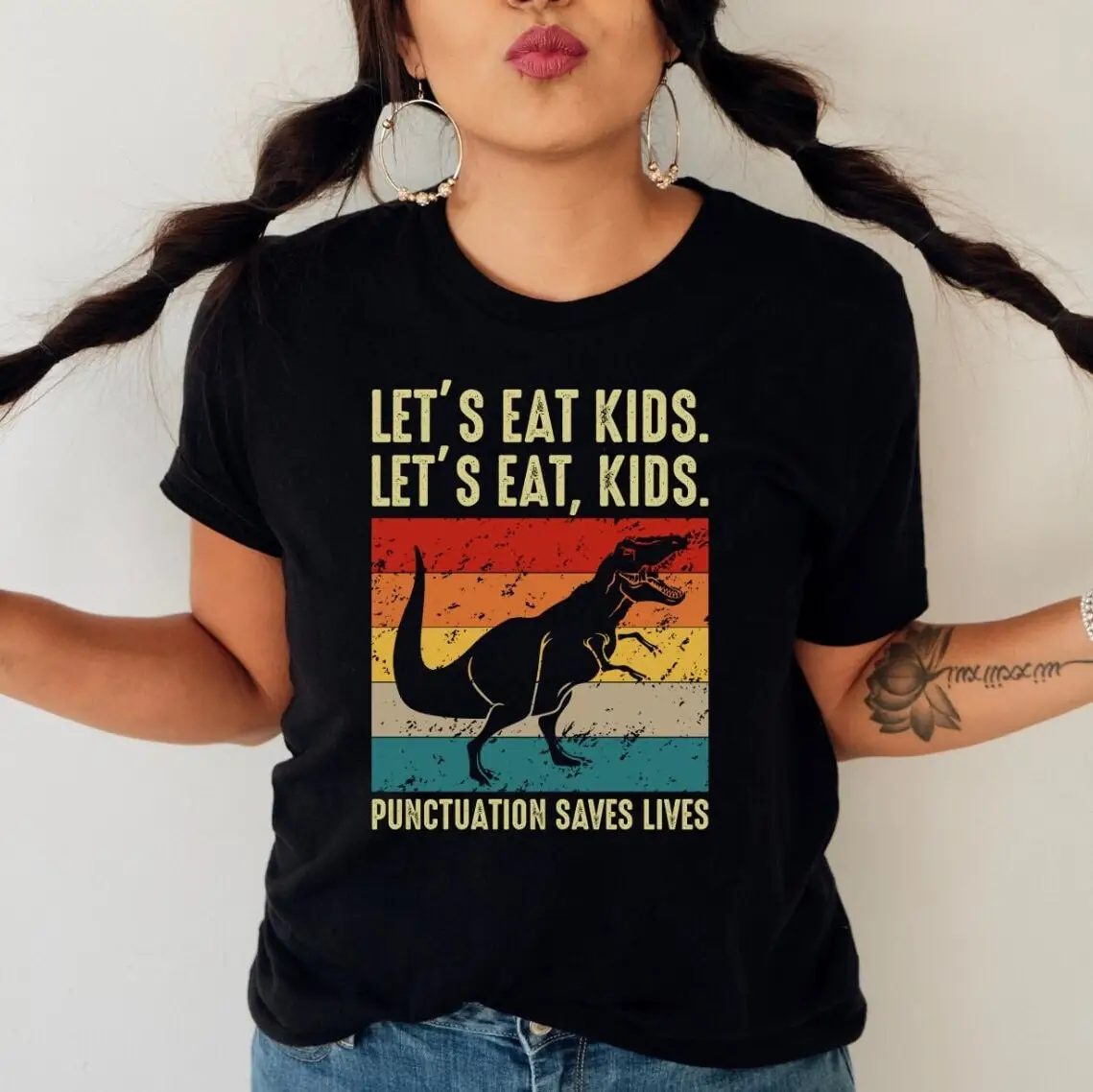 English Teacher T Shirt Let's Eat Kids Punctuation Saves Lives Funny Grammar School