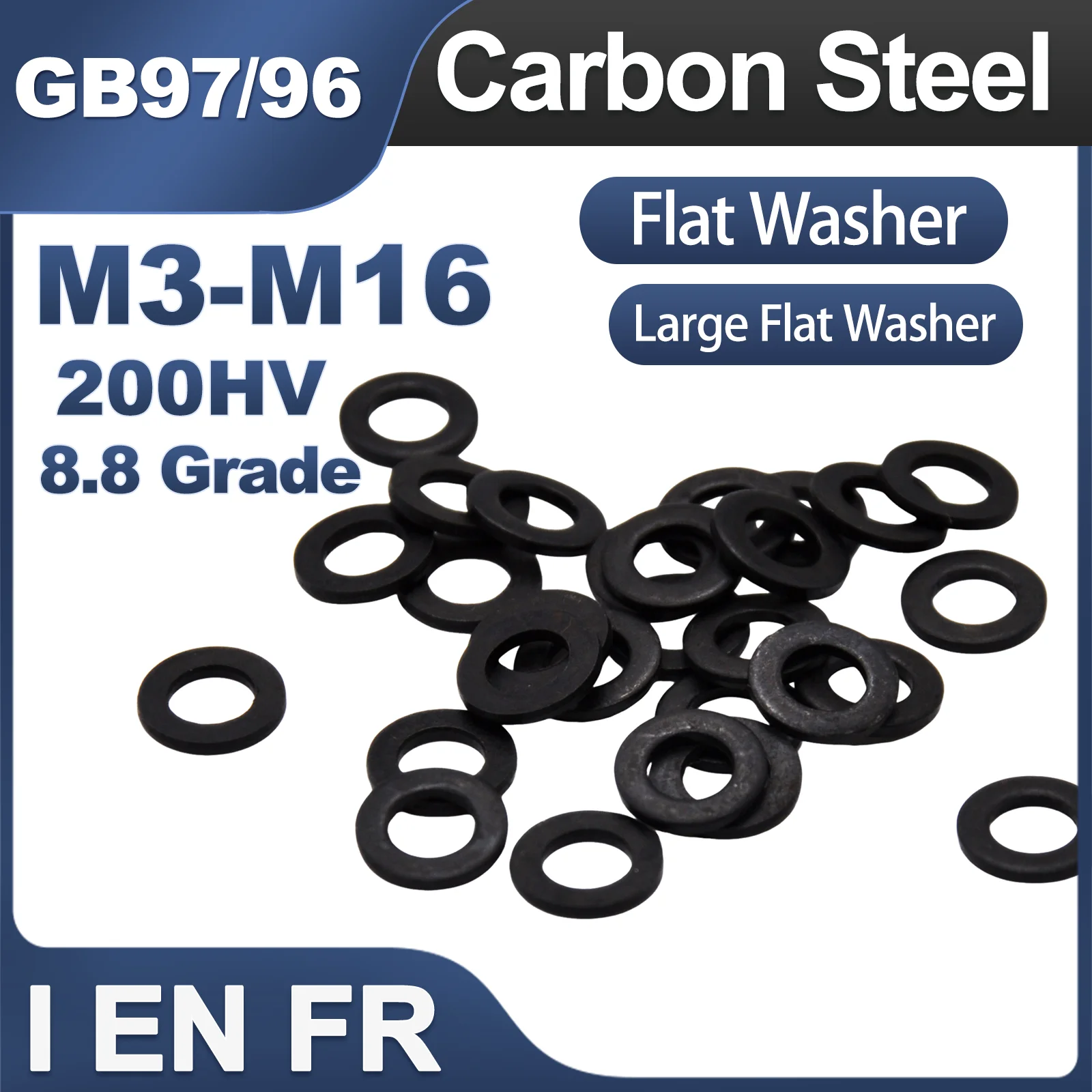 8.8 Grade M3-M16 DIN9021 GB96/GB97  Black Carbon Steel Large Size Oversize Big Wider Flat Washer Plain Gasket Plain Gasket Ring