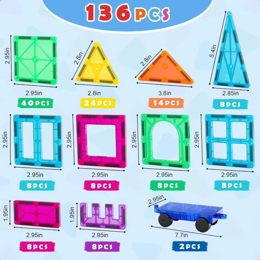 Gemmicc-azulejos magnéticos de lujo, 136 Uds., bloques de construcción, juguetes magnéticos para rompecabezas magnéticos 3D, bloques apilables para niños y niñas, juego enorme