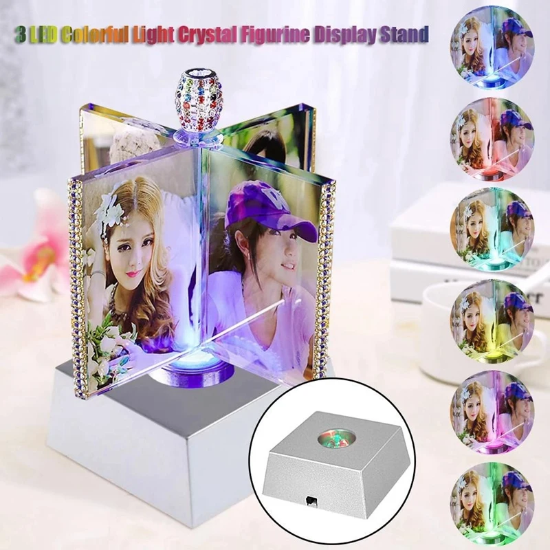 ●LED Stone Display Base Colorful Changing Light Crystal Tower Light Home Decoration Figurine Display Stand-A57M