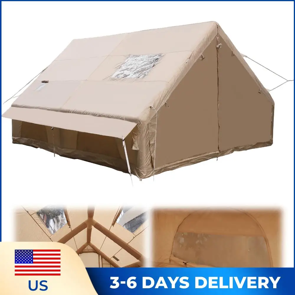 

Большая надувная палатка с сетчатыми окнами и насосом, дышащая, 130 кв. футов, с отверстием для дымохода, для походов и кемпинга на природе