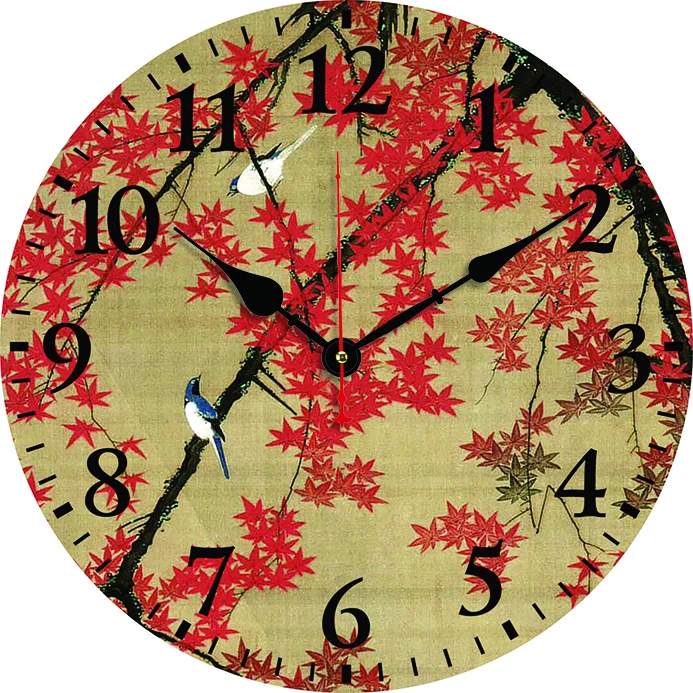 Chinese Style Maple Leaf Bird Wall Clock Kitchen Decor Wall Art Silent Large Round Wall Clocks For Living Room Bedroom Office