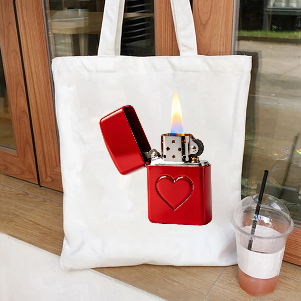 

Red Heart Lighter Canvas Tote Bag Y2K Aesthetic Shoulder Bag