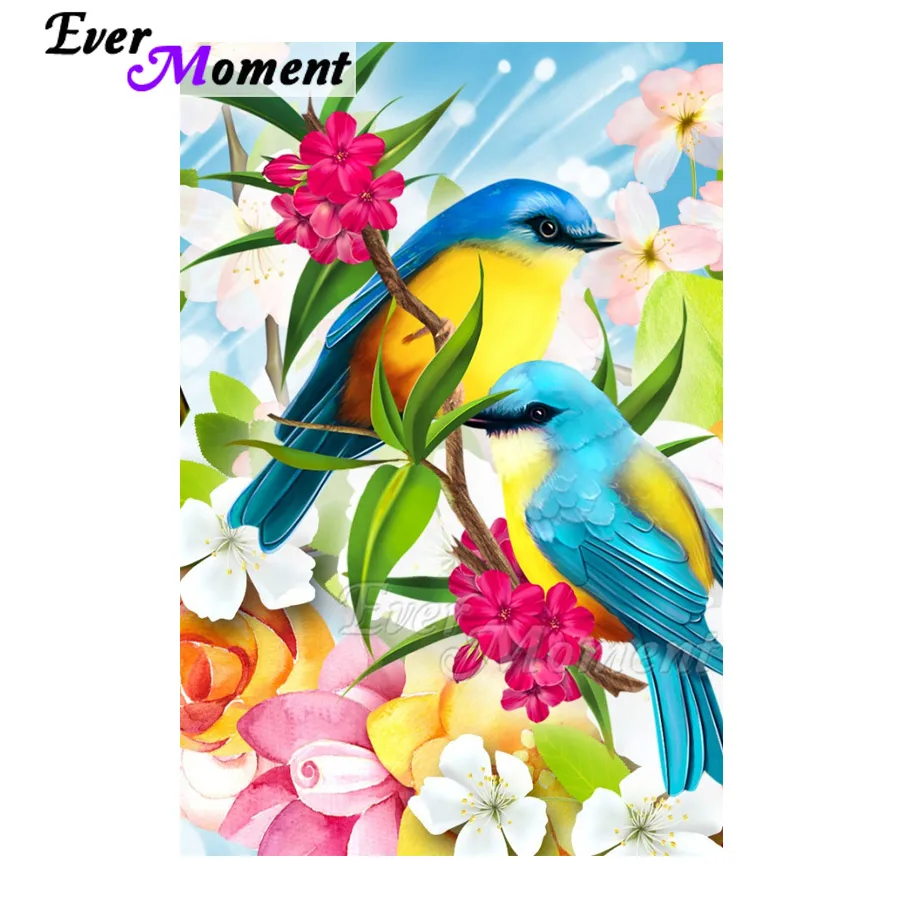 

Ever Moment Diamond Painting Flower Bird Full Square Drill Wall Decoration Cross Stitch Diamond Embroidery Rhinestone ASF1610
