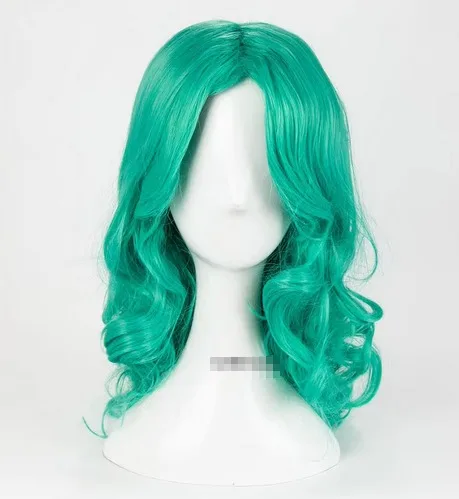 Kaiou michiru วิกผมคอสเพลย์ SAILOR Neptune ยาวสีเขียวผมหยิกทนความร้อน + ตาข่ายคลุมผมสำหรับใส่วิก