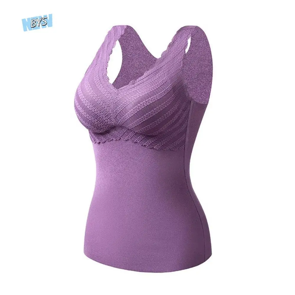 

Winter Autumn Women Thermal Underwear High Elastic Bottoming Shirt Sleevesless Warm Top Vest Large Size Underwear with Pad