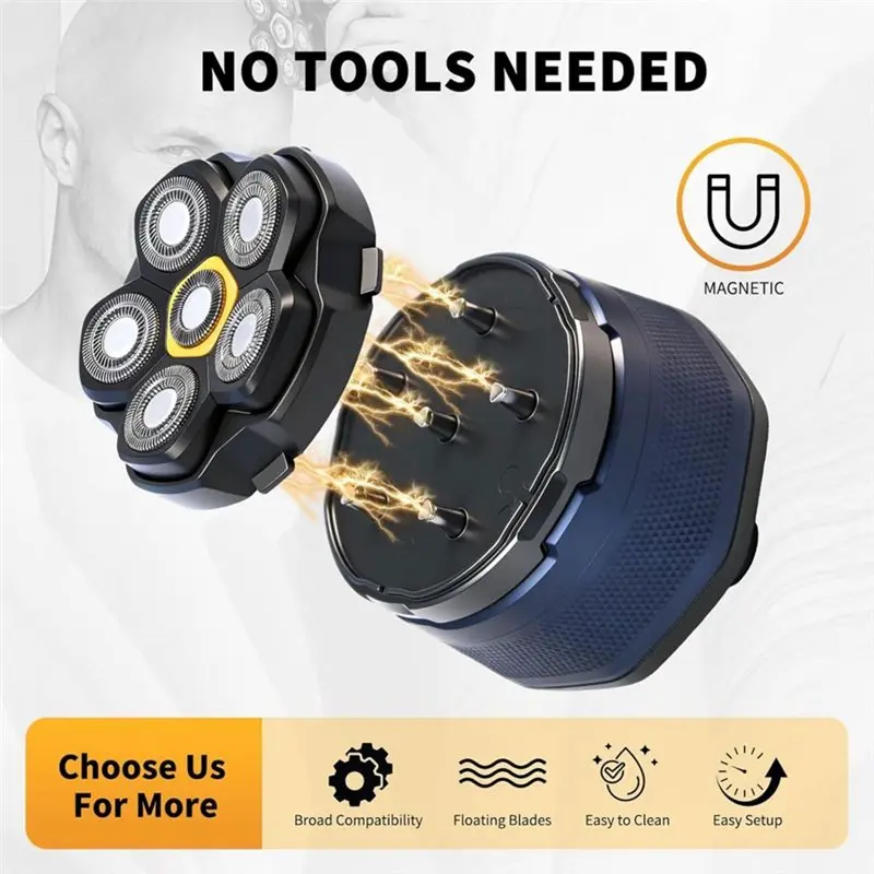 

【THANKSGIVING DAY】Replacement Shave Heads 6 Blades 3 Pcs Magnetic For 6D Bald Head Shaver, Fits For Most Magnetic Electric Razor
