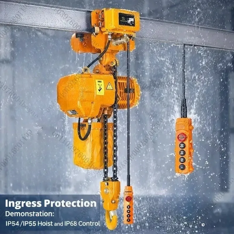 Heavy-duty electric chain cranes with high-strength load chains for industrial lifting equipment in factory warehouses and