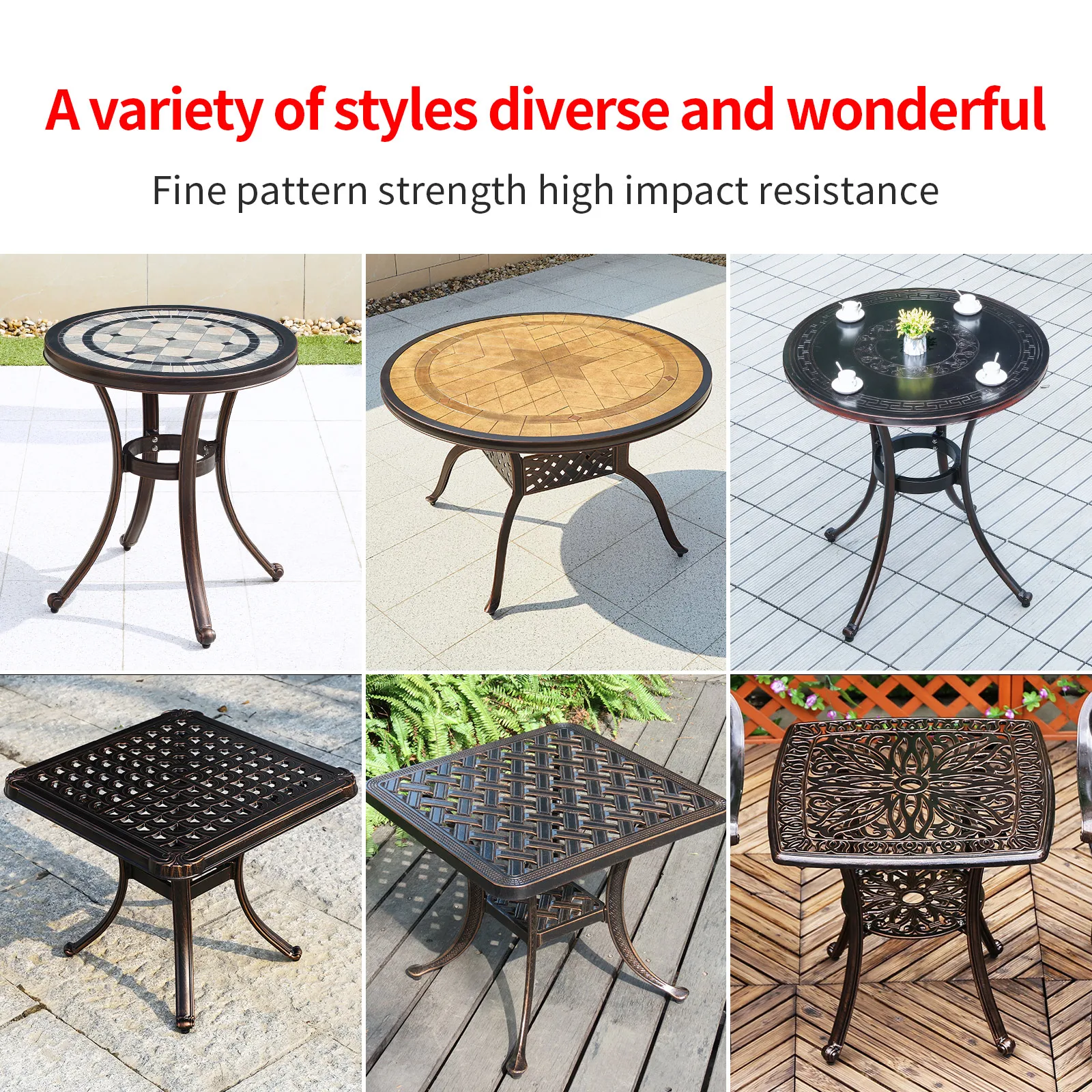 

Small Outdoor Coffee Table Cast Aluminum Tile Patio Side Table All Weather Square Round Bistro End Table for Garden Porch Yard