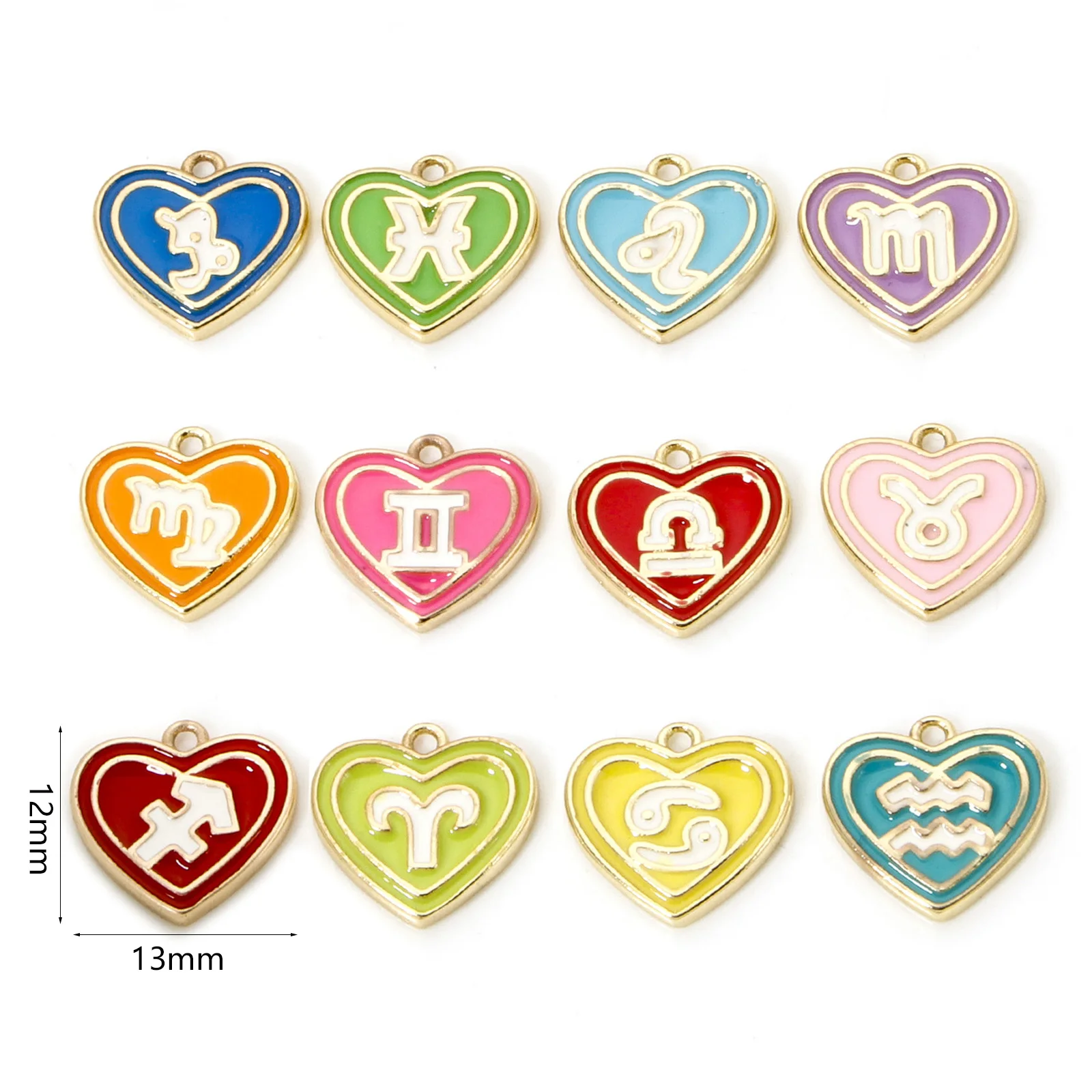 2 PCs constellation Brass Charms 18K Gold Plated Multicolor Heart Enamel Pendants for DIY Jewelry Necklace Findings 13mm x 12mm