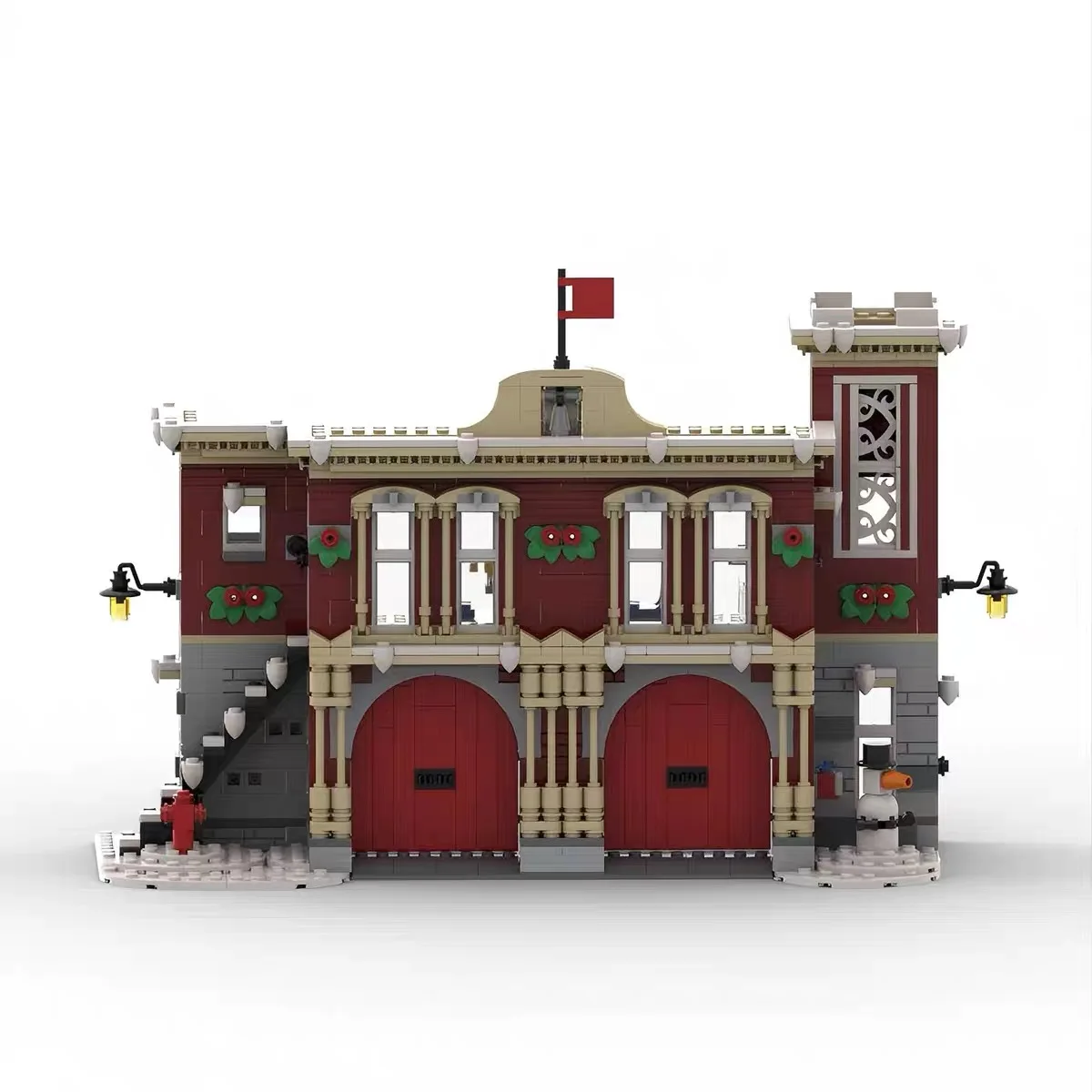 MOC – Kit de blocs de construction de modèle de Station de pompiers de Village d'hiver, briques modulaires avec vue sur la rue, Puzzle d'assemblage, jouet à monter soi-même, cadeaux pour enfants