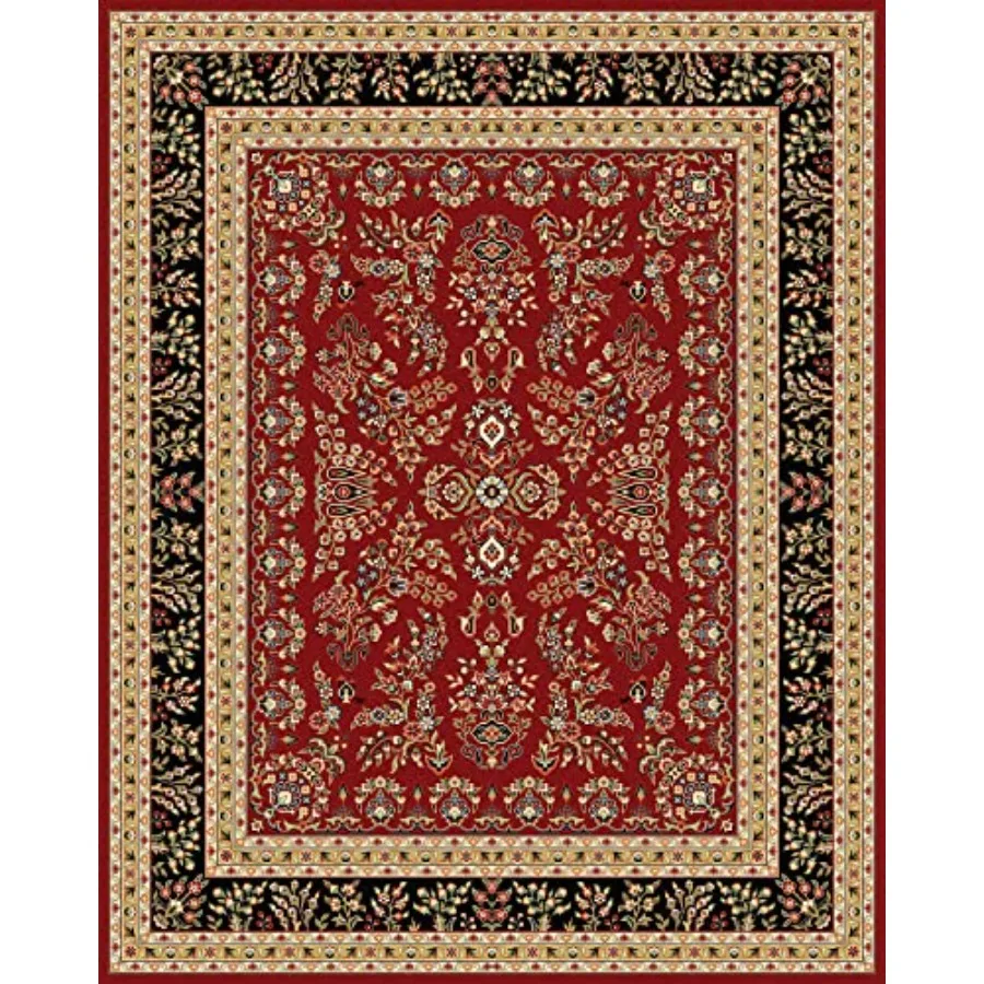 Area Rug 9x12 - Lyndhurst Collection - Large Red Black Traditional Oriental Design Non-Shedding Easy-to-Clean for Living Room B