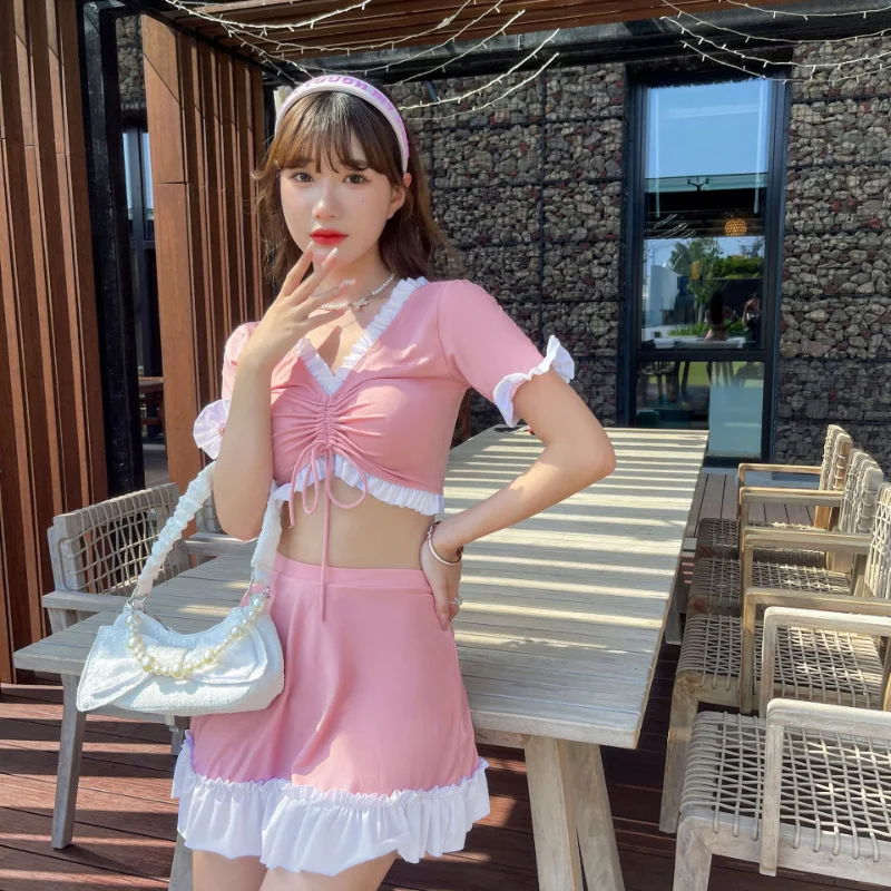 Swimsuit Women's High-end Dress Style High Waist Slimming Spicy Girl Small Chest Gathering Hot Spring Swimsuit