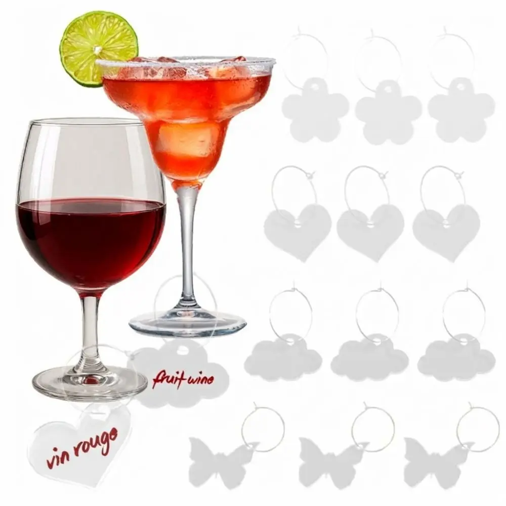 20Pcs New Acrylic Wine Glass Charms Clear Reusable Drink Markers Glass Identification Charms Holiday Party