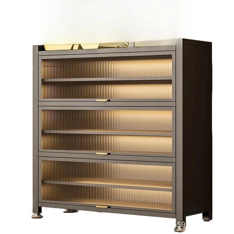 

Household steel shoe cabinet indoor multi-layer wrought iron dust-proof shoe rack entrance entrance large-capacity storage