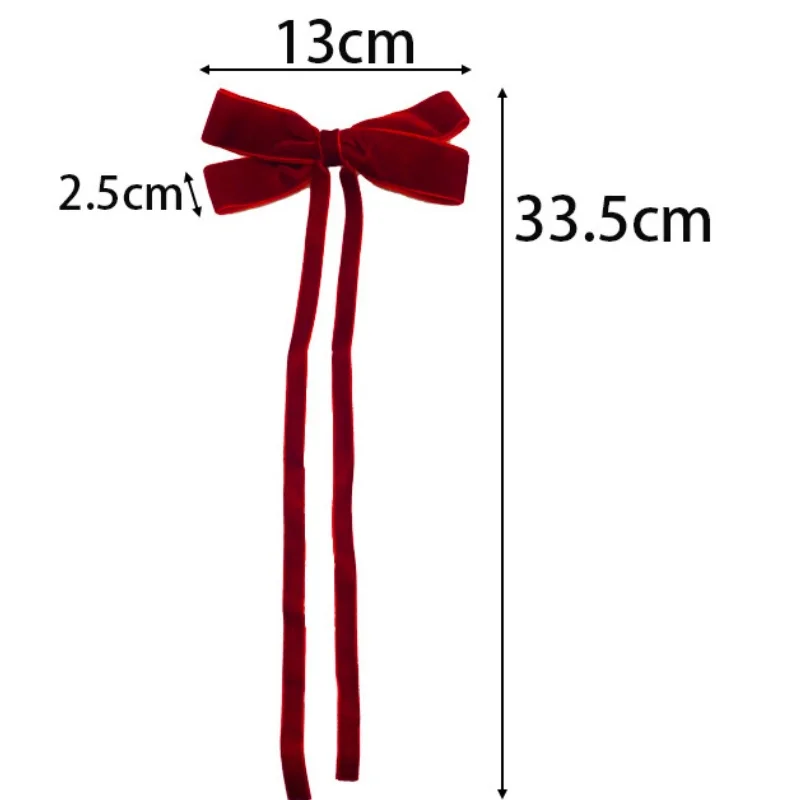 2 Stück Samt-Haarspangen mit Schleife und langen Bändern, modischer Haarschmuck in Rot und Schwarz, niedliche, elegante, vielseitige Haarschleifen für Mädchen – Detail 4