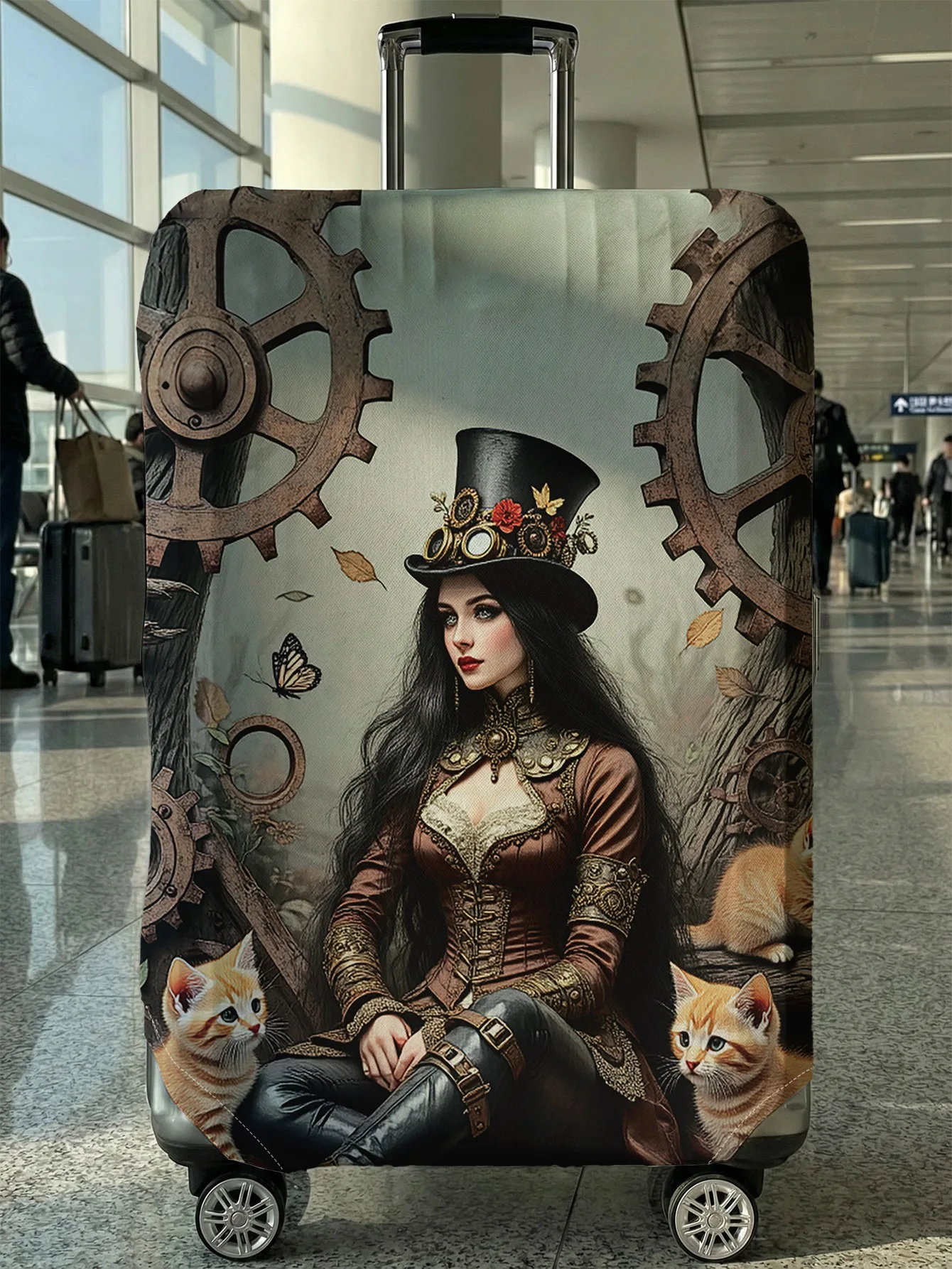 

Чехол для багажа Steampunk Gear Girl Orange Cat, подходит для чемоданов 18-32 дюймов, чехол на ручку чемодана, дорожные аксессуары