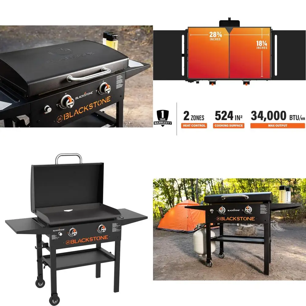 

1883 Original 28 Black Powder Coated Steel Griddle with Protective Hood and Counter-Height Side Shelves