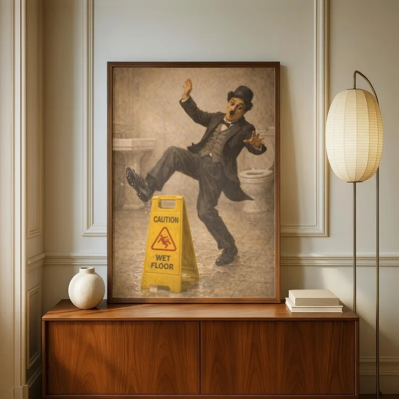 Vintage Celebrities in Toilet Humour Poster Woman White Dress Einstein Chaplin Godfather Funny Wall Art for Bathroom Home Decor