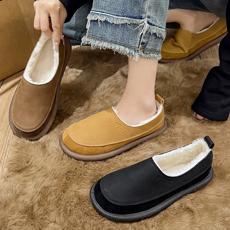 Winter Women's Cotton Shoes Fashion Round Toe Walking Shoes for Women High Quality Comfortable Casual Sneakers Women Plush Flats