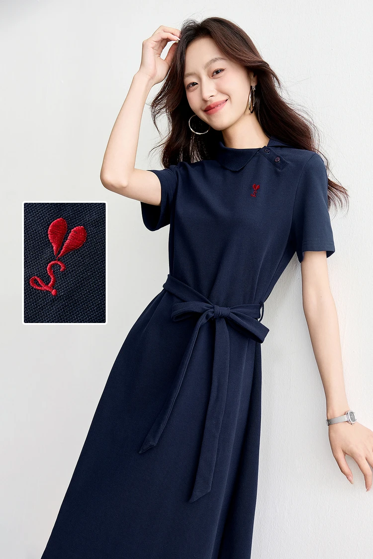 

SENTUBILA Women Summer Polo Dress 100% Cotton 2025 Fashion Animal Embroidered A Line Dresses Casual Women's Clothing 152LM0096