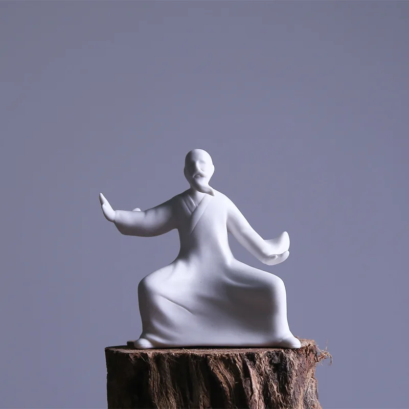chinese White Porcelain Kung Fu Characters Zen Statues Chinese Tai Ji Decorative Statues For Home Zen Creative Ornaments
