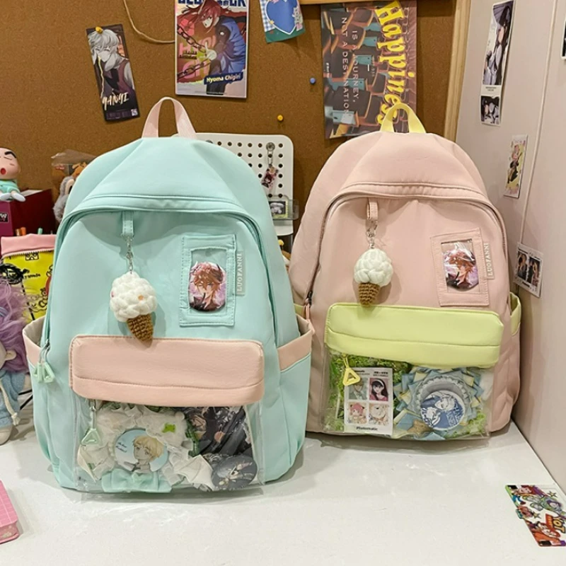 Минималистичный рюкзак большой вместимости. Модная однотонная универсальная нейлоновая сумка. Симпатичная свежая ниша и персонализированный рюкзак.