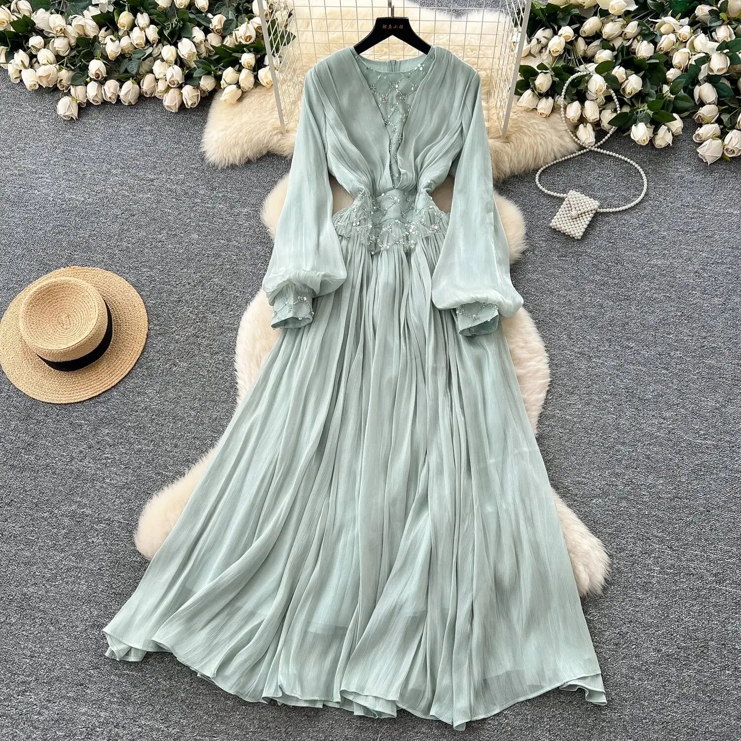 Chique vintage O-hals met lange mouwen Elegante Fee Koreaanse mode Boho Zonnejurk Strand dameskleding