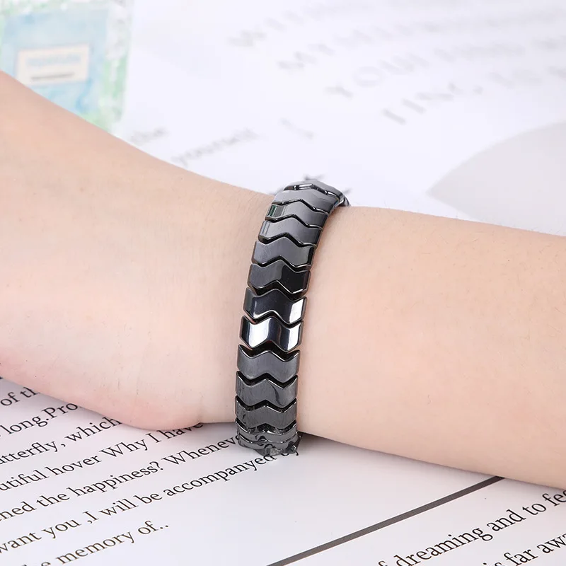 Weight Loss Magnetic Power Therapy Bracelet for Men Women W Shape Black Hematite Stone Beads Stretch Health Care Couple Jewelry