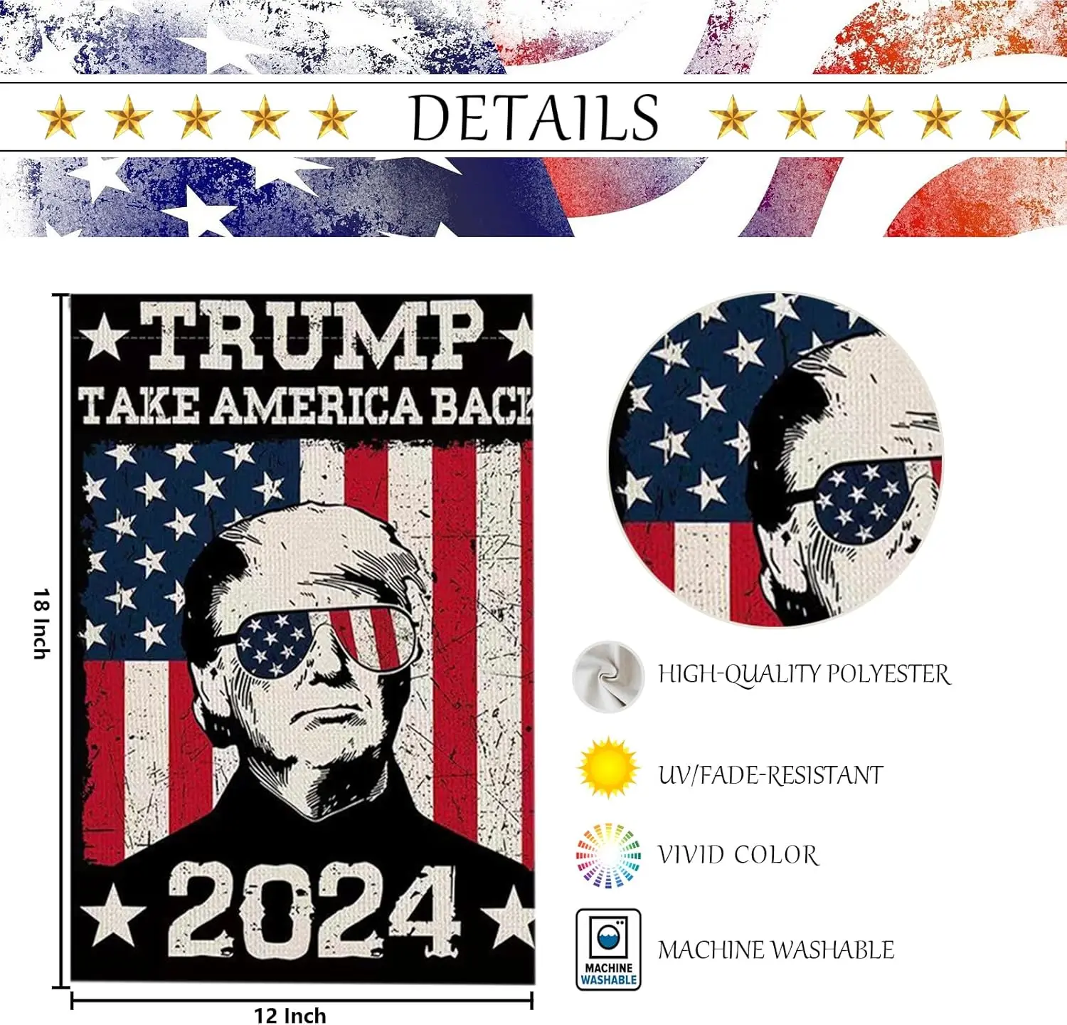 Trump 2024 Yard Sign Trump 2024 Garden Flags Trump Flag 2024 Double Sided Donald Trump Portrait Garden Flag Patriotic President