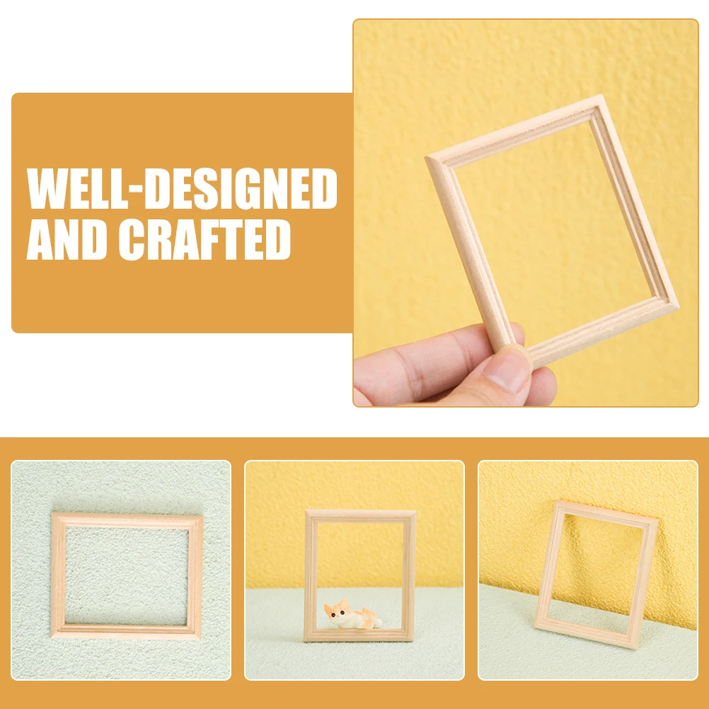 

6Pcs Mini Wooden Furniture Mini Photo Frames for Craft DIY Tiny House Decor Unfinished Wood Picture Frames Bulk