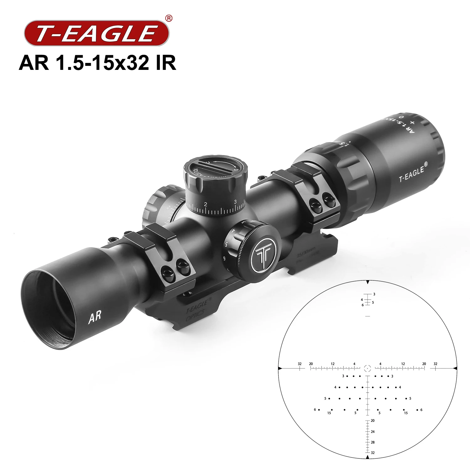 

T-EAGLE Optics AR 1.5-15x32 SFIR Tactical Riflescopes Hunting Airsoft Rifle Scope Spotting Collimator Air Gun Aim PCP Sight