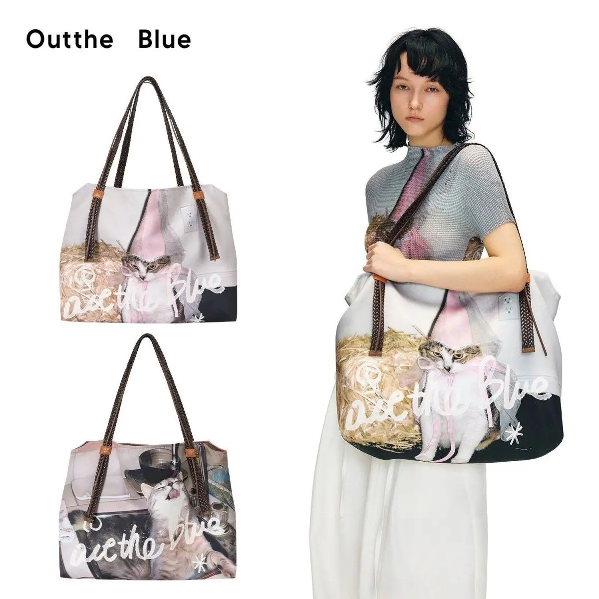 Damentasche mit Katzenmuster Frühjahr/Sommer 2026 Koreanischer Süßer Stil Hochkapazitäts-Schultertasche Handtasche für Mädchen