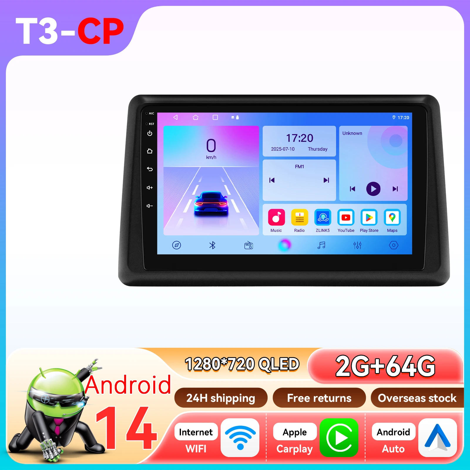 Hizpo 9'' Head Unit Navigatie CarPlay Voor RENAULT EXPRESS 2021 - 2022 QLED Scherm Bluetooth 8-Core 2 Din Smart Monitor 360 Camera