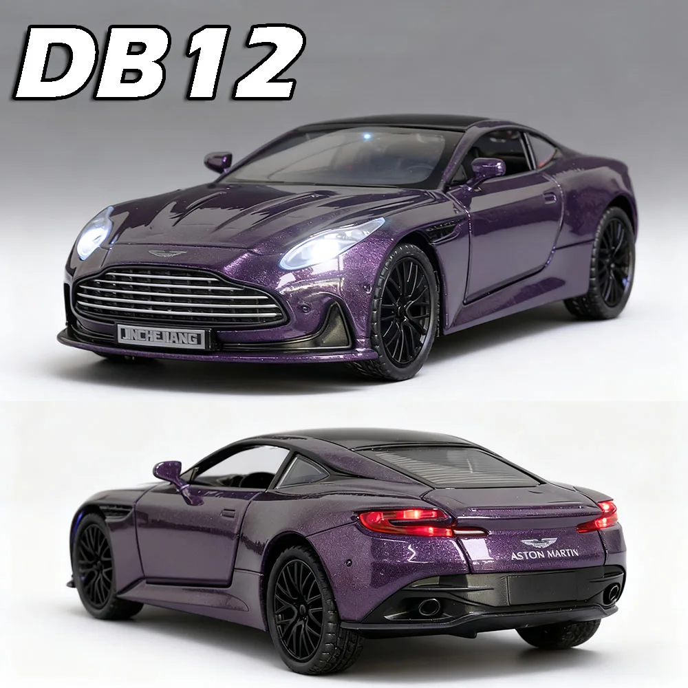 Spielzeug im Maßstab 1:32, DB12-Modell, Supercars, Legierung, Druckguss, Türen, geöffnet, Ton, Licht, zurückziehen, exquisite Innenausstattung, Weihnachtsgeschenke für Kinder