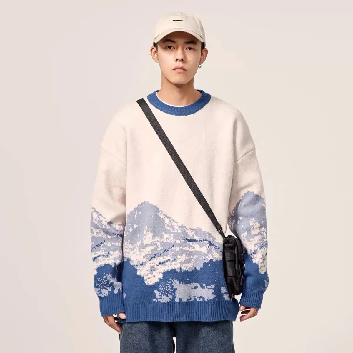 

Harajuku 2022 Snow Mountain Knitted Sweater Gradient Embroidered Sweater Pullovers Hip Hop Streetwear Retro Knit Pullover Winter